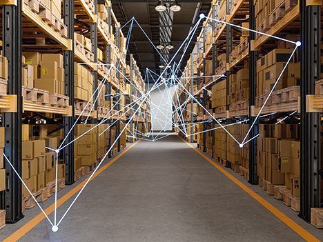 Digitally networked packages in a warehouse